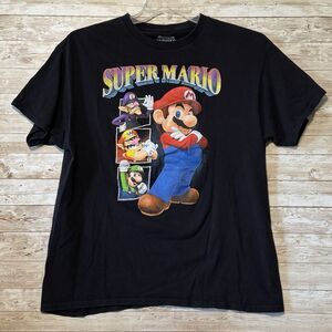 Super Mario Bros Nintendo Black T shirt Mens L Graphic Tee Waluigi Wario Luigi